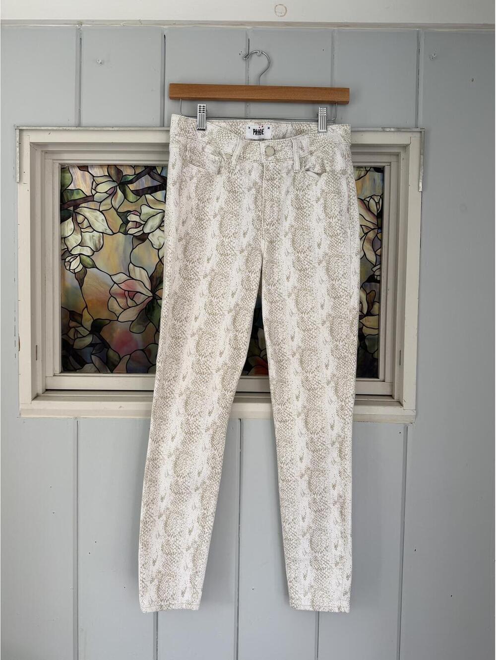 Paige Beige and White Snake Print skinny Jeans size 28